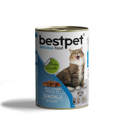 BESTPET SOSLU PARÇA ETLİ SOMONLU KONSERVE YETİŞKİN KEDİ MAMASI 415 GR.