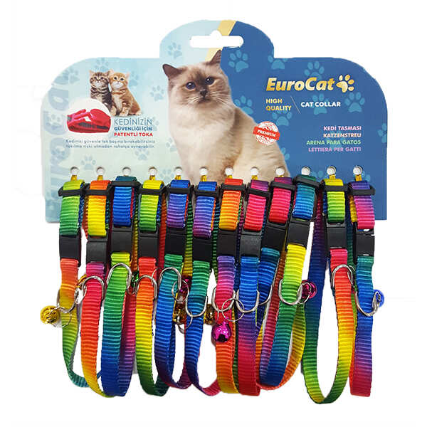 EuroCat Gökkuşağı Renkli Çıngıraklı Kedi Boyun Tasması 1 Adet