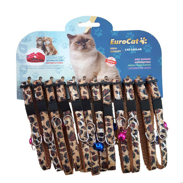 EuroCat Leopar Desenli Çıngıraklı Kedi Boyun Tasması 1 Adet