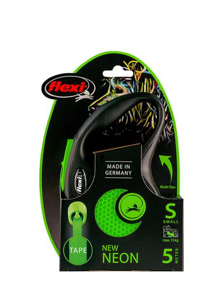 Flexi New Neon Otomatik Şerit Köpek Gezdirme Kayışı 5m [S] (Yeşil)