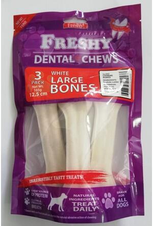 Freshy Beyaz Press Deri Köpek Çiğneme Kemiği. 165 Gr. (55 Gr. x 3 Adet) - 1
