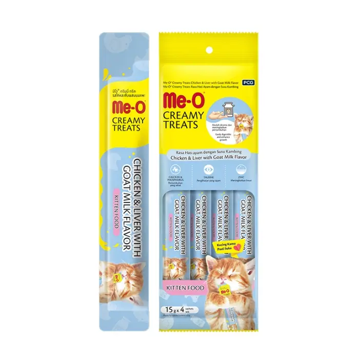Me-O Creamy Treats Kitten Tavuklu Cigerli ve Keçi Sütlü Yavru Kedi Ödülü 15gr 4lü