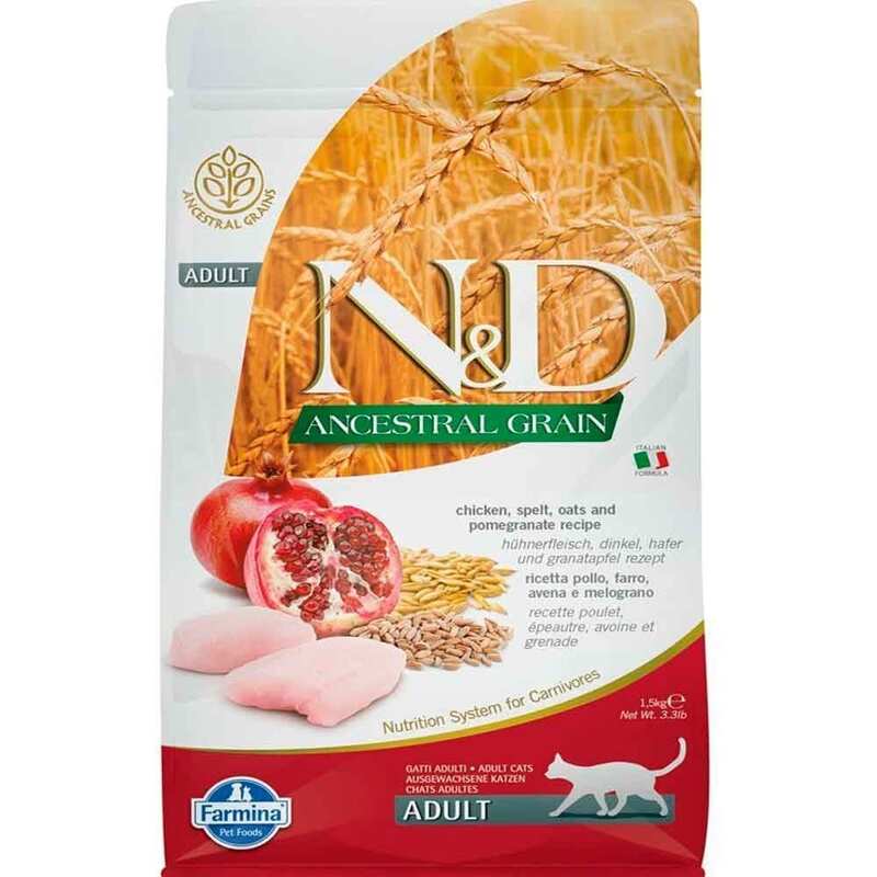 N&D A.Graın Düşük Tahıllı Tavuklu Narlı Yetişkin Kedi Maması 1,5 Kg.