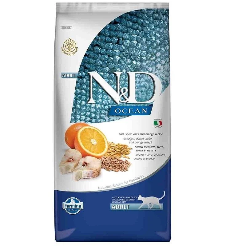 N&D Ocean Düşük Tahıllı Balıklı Portakallı Kedi Maması 10 Kg. - 1