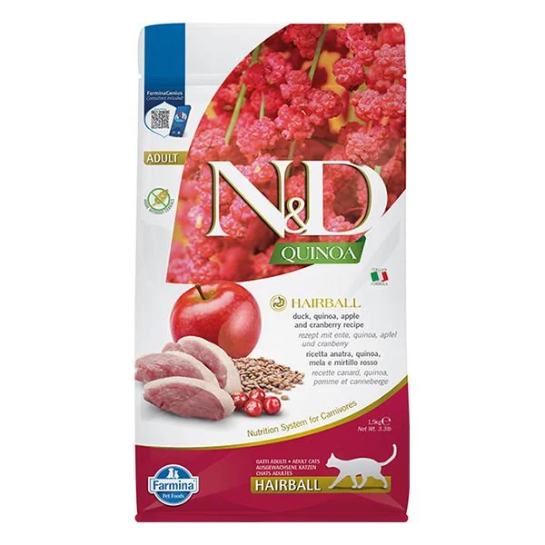 N&D QUINOA HAIRBALL Ördek Etli Kinoa ve Elmalı Yetişkin Kedi Maması 1,5 KG - 1