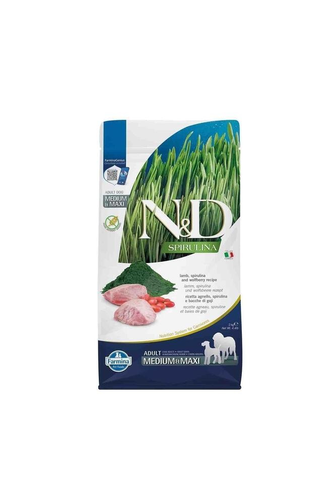 N&D Spirulina Kuzulu Orta ve Büyük Irk Yetişkin Köpek Maması 2kg - 1