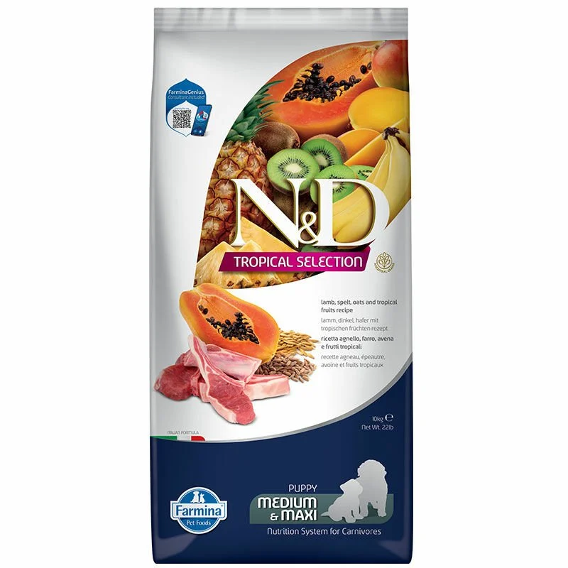 N&D Tropical Kuzu Etli ve Tropikal Meyveli Orta ve Büyük Irk Yavru Köpek Maması 10kg