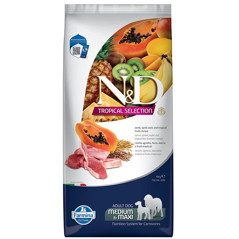 N&D Tropical Kuzu Etli ve Tropikal Meyveli Orta ve Büyük Irk Yetişkin Köpek Maması 10kg