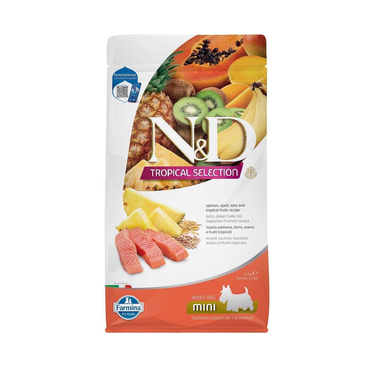 N&D Tropical Somonlu ve Tropikal Meyveli Mini Irk Yetişkin Köpek Maması 1,5kg - 1