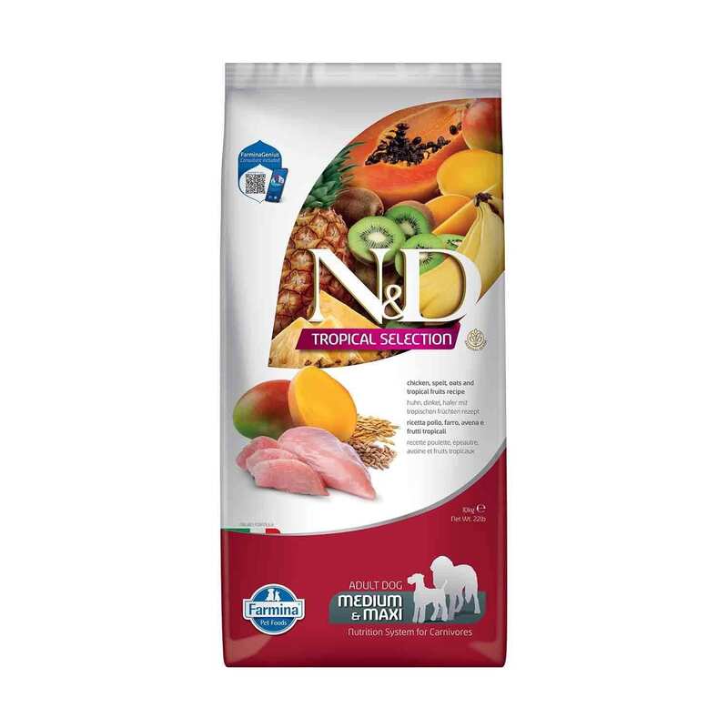 N&D Tropical Tavuklu ve Tropikal Meyveli Orta ve Büyük Irk Yetişkin Köpek Maması 10 Kg