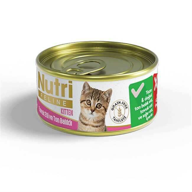 Nutri Feline Tahılsız Tavuk Etli Ton Balıklı Yavru Kedi Konservesi 80 Gr.