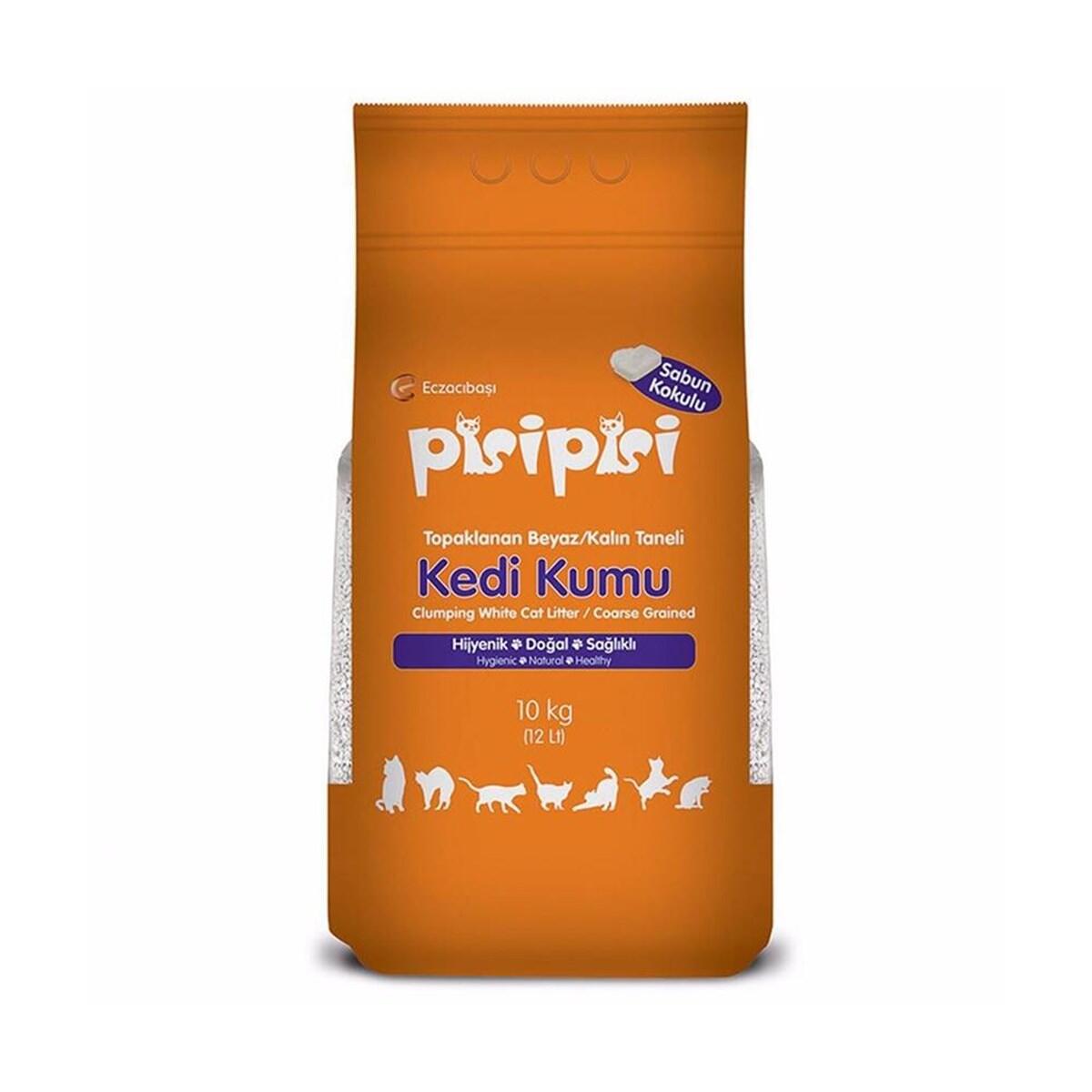 Pisi Pisi Sabun Kokulu Kalın Taneli Topaklanan Kedi Kumu 10 Kg - 1