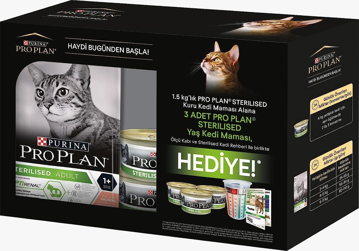 Proplan Somonlu Kısırlaştırılmış Kedi Maması 1,5 Kg + Hediye Paketi 85 Gr X 3 Adet Ve Sterilised Kedi Rehberi - 1