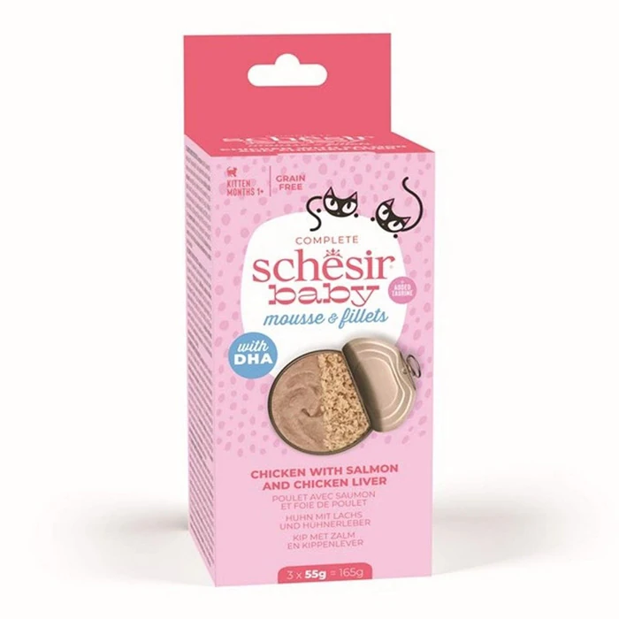 SCHESIR BABY CAT CAN MOUSSE PARÇA TAVUK&SOMON 3X55G