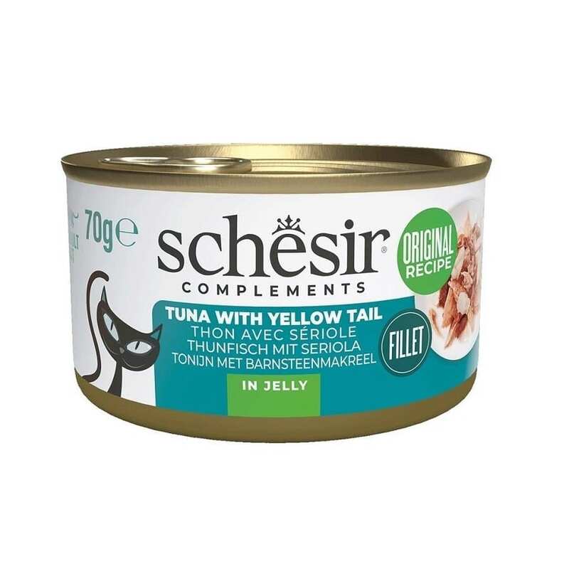 Schesir Ton ve Sarı Kuyruk Balıklı Jöle İçinde Kedi Konservesi 70 Gr