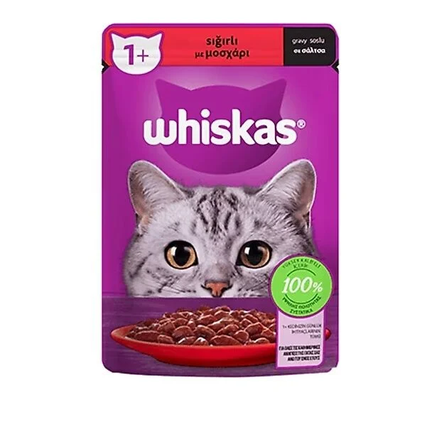 Whiskas Pouch Pure Delight Jöle İçinde Sığır Etli Yetişkin Kedi Konservesi 85gr - 1