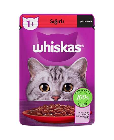 Whiskas Pouch Sos İçinde Sığır Etli Yetişkin Kedi Konservesi 85gr