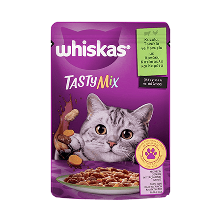 Whiskas Pouch TastyMix Sos İçinde Kuzulu Tavuklu ve Havuçlu Yetişkin Kedi Konservesi 85gr